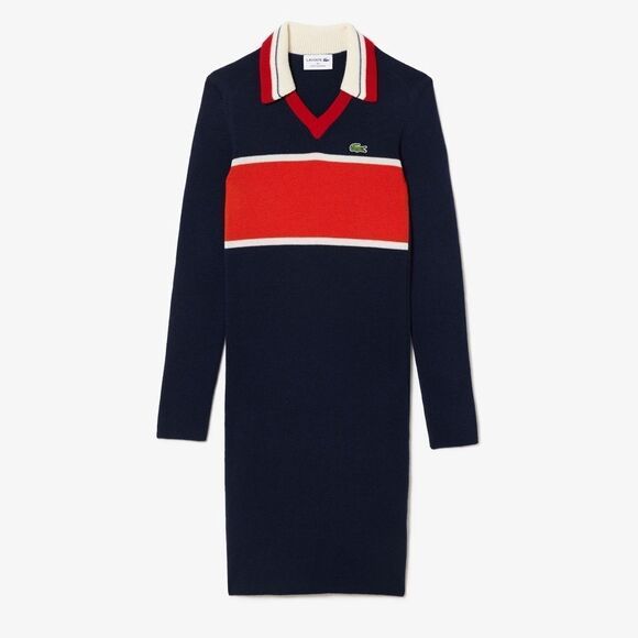 Lacoste Women's Made in France Contrast Wool Polo Dress NWT Sz. XS - Picture 1 of 5